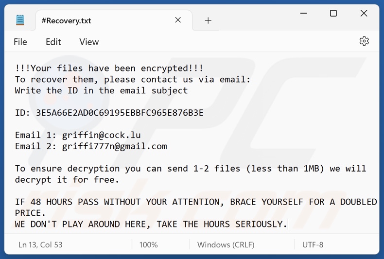 Griffin ransomware nota de resgate (#Recovery.txt)