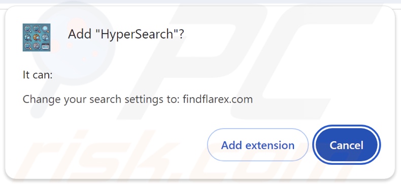 HyperSearch browser hijacker asking for permissions