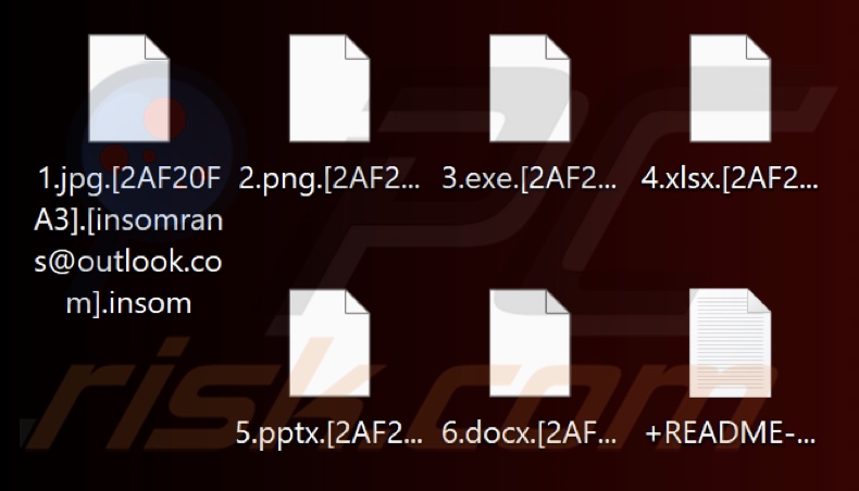 Ficheiros encriptados pelo ransomware Insom (extensão .insom)