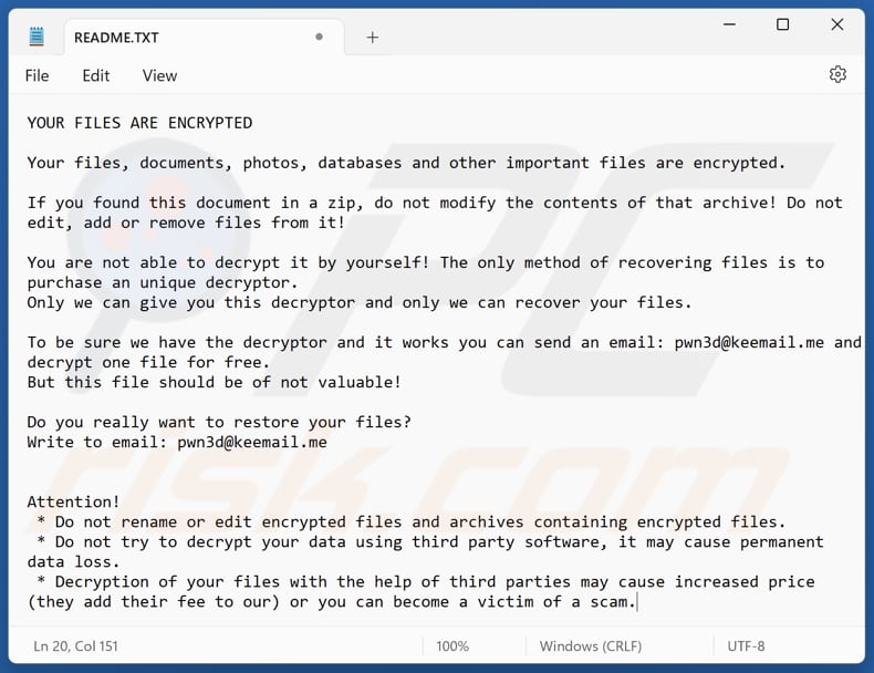 Pwn3d ransomware ficheiro de texto (README.txt)