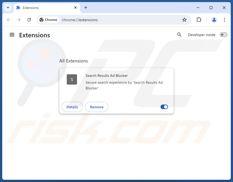 Remoção das extensões do Google Chrome relacionadas com o searchresultsadblocker.com