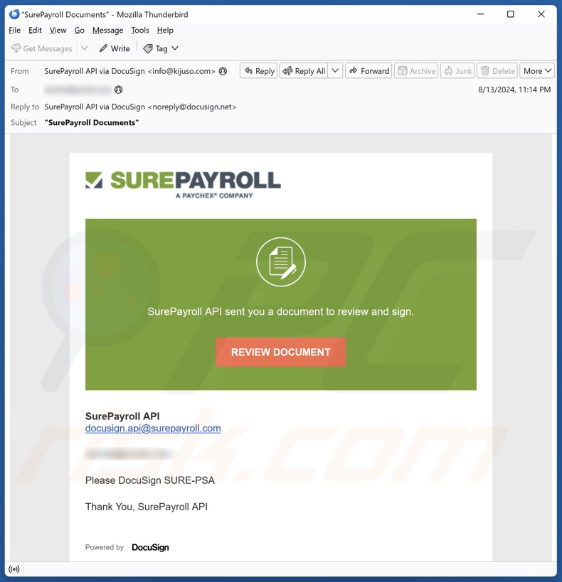 SurePayroll campanha de spam por correio eletrónico