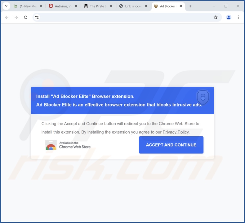 Site que promove o adware Ad Blocker Elite