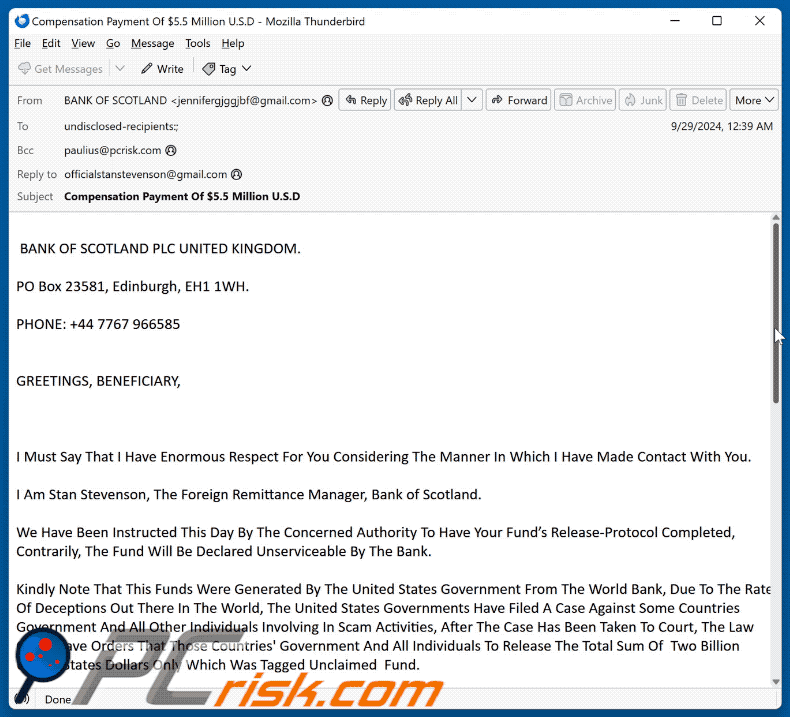Bank Of Scotland fraude email (GIF)