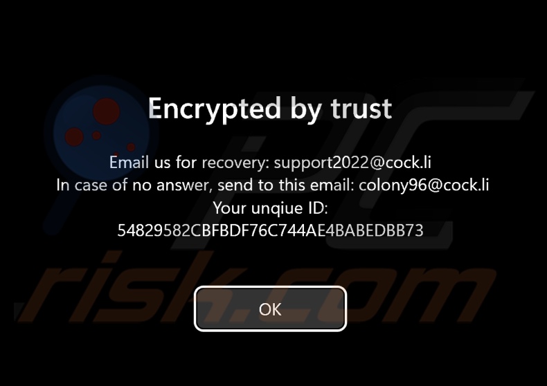 Colony ransomware ecrã de pré-início de sessão