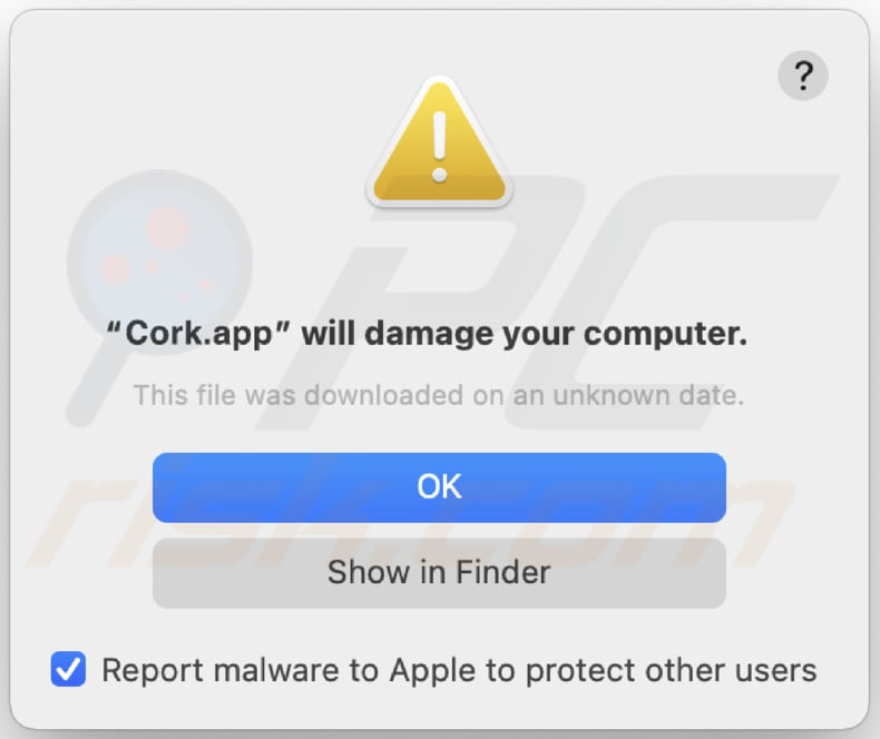 Cork.app adware aviso