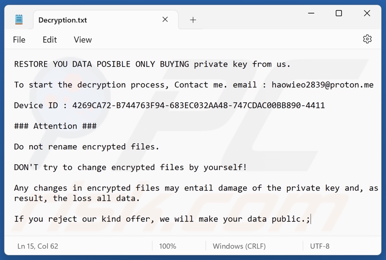 Crypto24 ransomware nota de resgate (Decryption.txt)