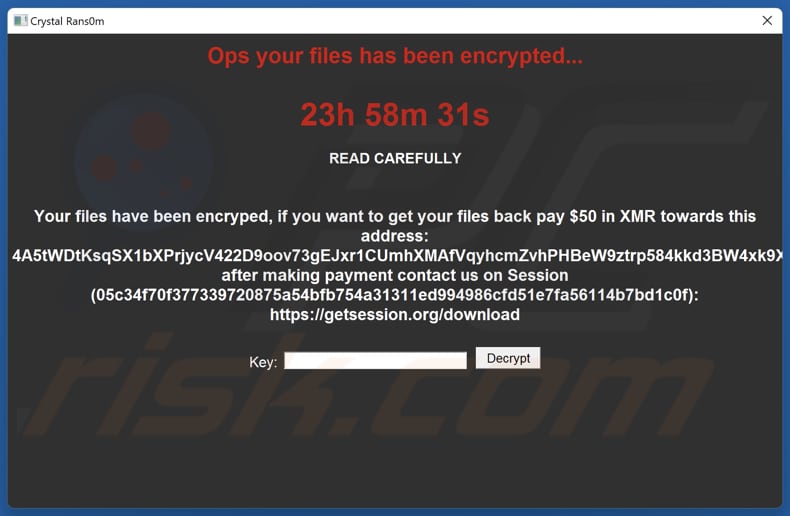 Crystal Rans0m ransomware nota de resgate