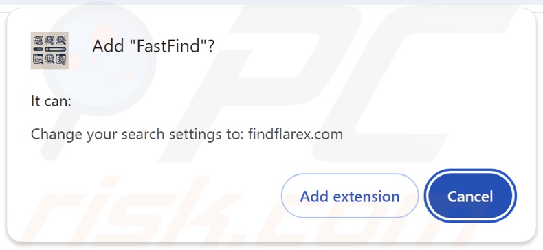 FastFind browser hijacker a pedir permissões