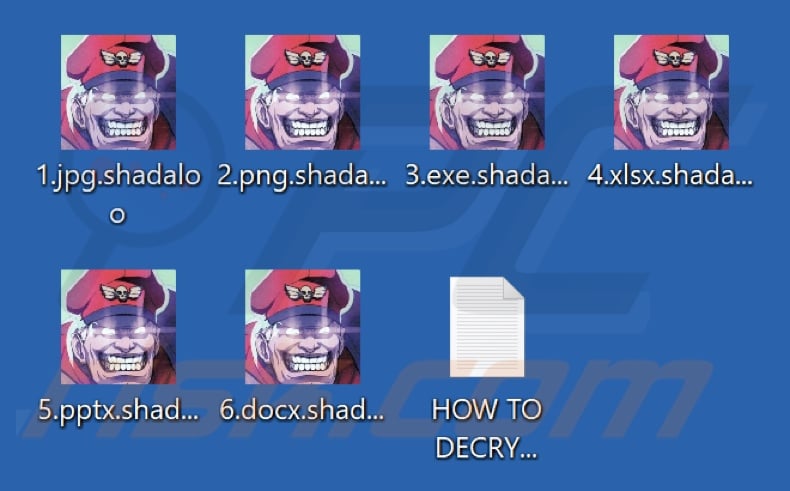 Ficheiros encriptados pelo ransomware Shadaloo (extensão .shadaloo)