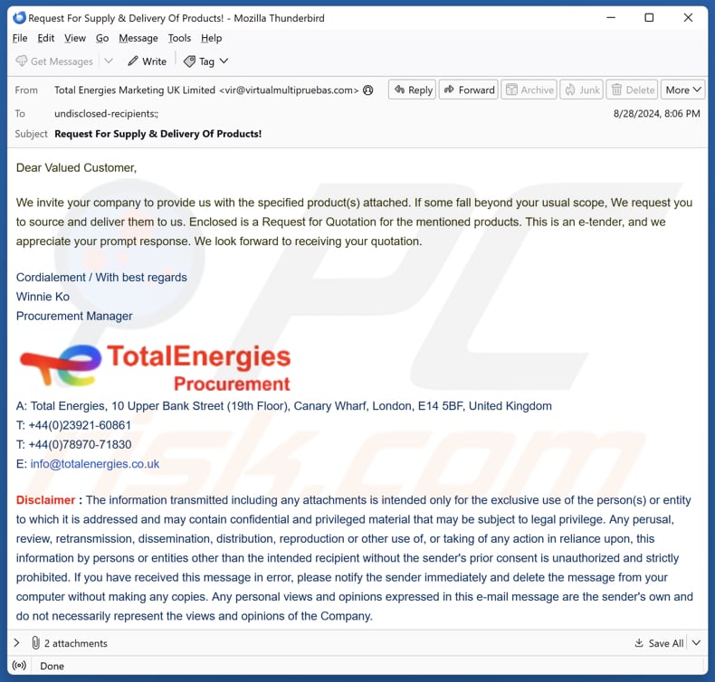 TotalEnergies campanha de spam por correio eletrónico