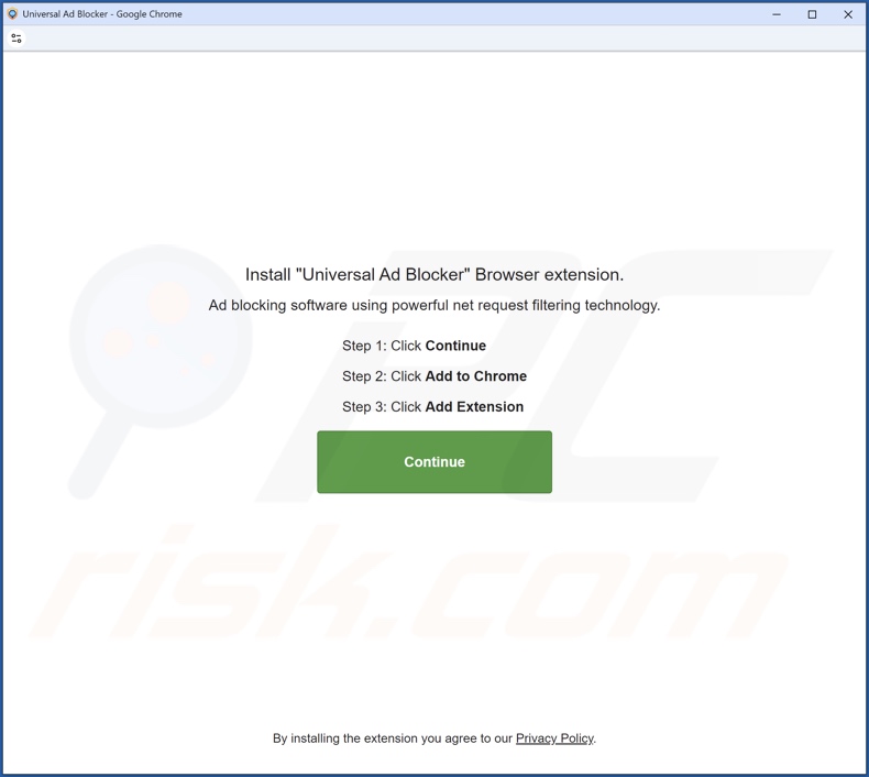 Site que promove o adware Universal Ad Blocker