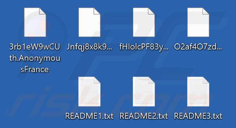 Ficheiros encriptados pelo ransomware Anonymous France (extensão .AnonymousFrance)