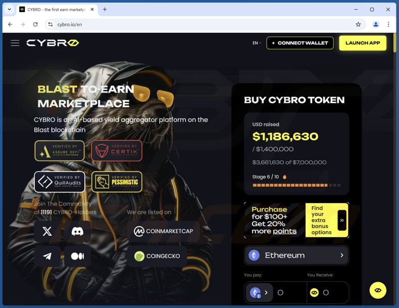 CYBRO airdrop site real de fraude (cybro.io)