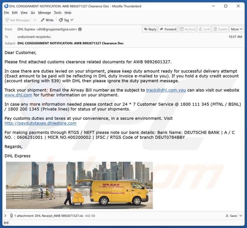 DHL - Customs Clearance malspam