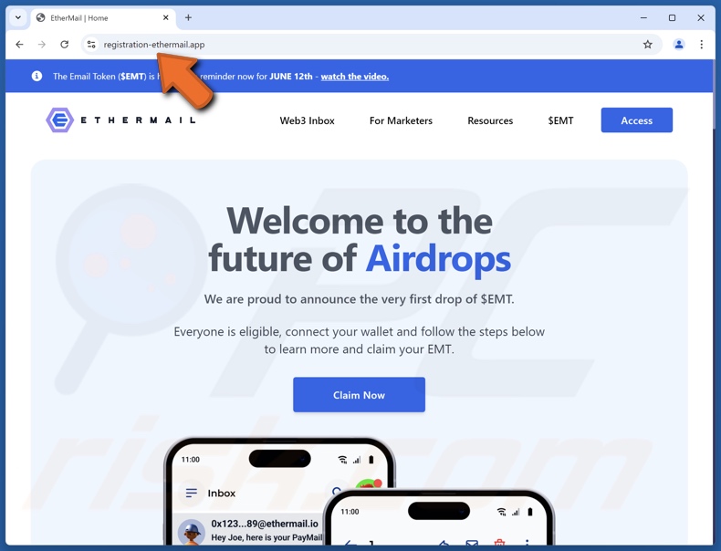 EtherMail ($EMT) Airdrop fraude