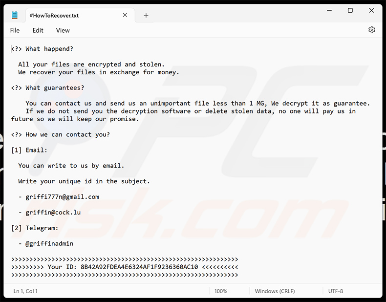 Griffin ransomware nota - #HowToRecover.txt