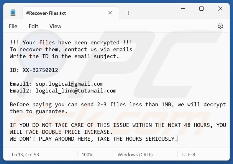 Hawk ransomware ficheiro de texto (#Recover-Files.txt)