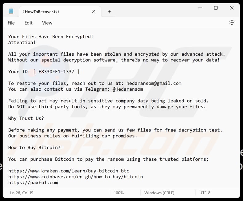 Heda ransomware ficheiro de texto (#HowToRecover.txt)