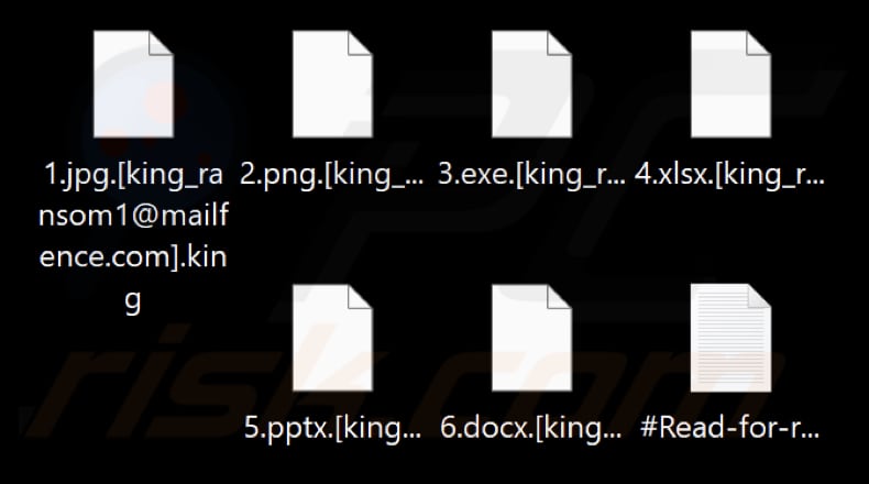 Ficheiros encriptados por King ransomware (extensão .king)