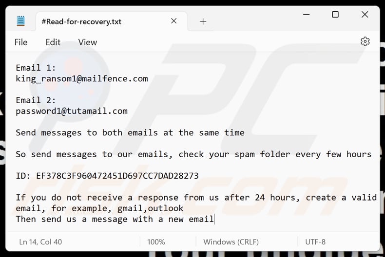 King ransomware ficheiro de texto (#Read-for-recovery.txt)