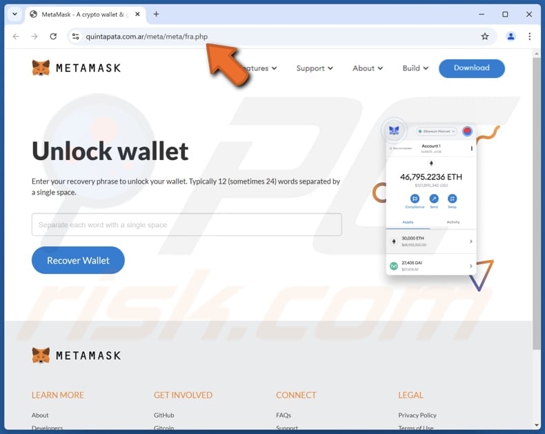 MetaMask Wallet Verification site falso de fraude