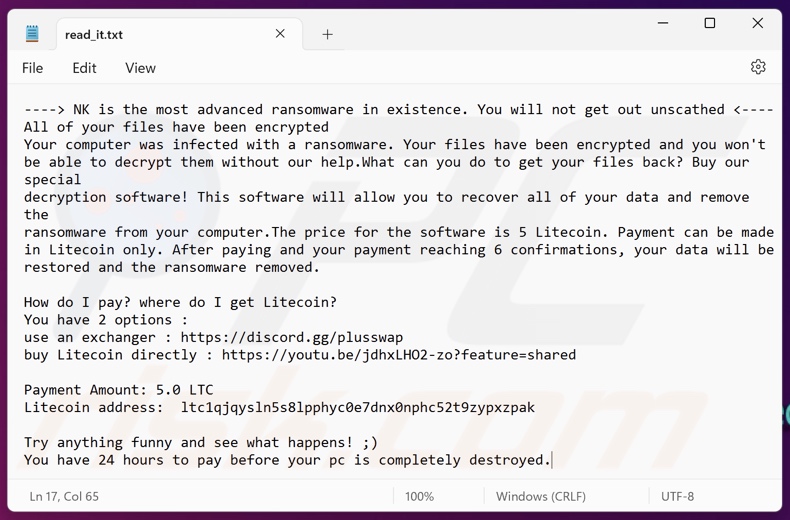 NK ransomware nota de resgate (read_it.txt)