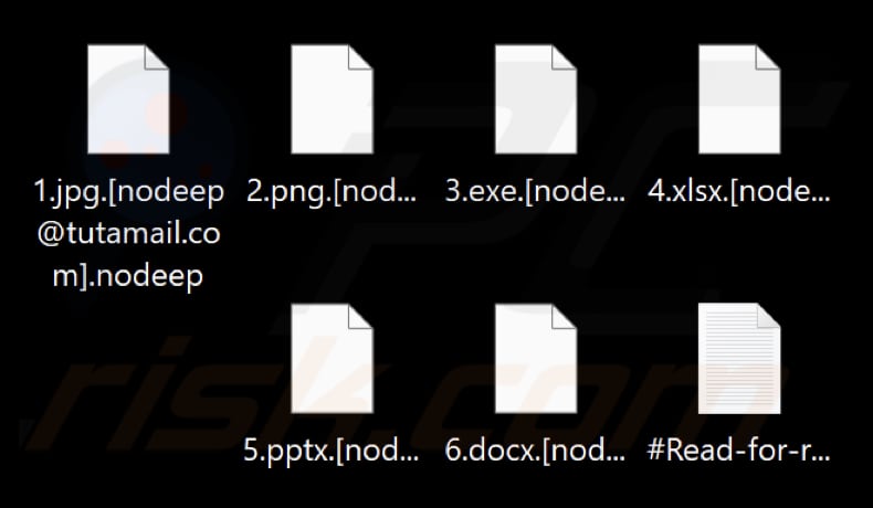 Ficheiros encriptados pelo ransomware NoDeep (extensão .nodeep)
