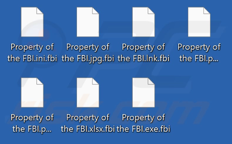 Ficheiros encriptados pelo ransomware Property Of The FBI (extensão .fbi)