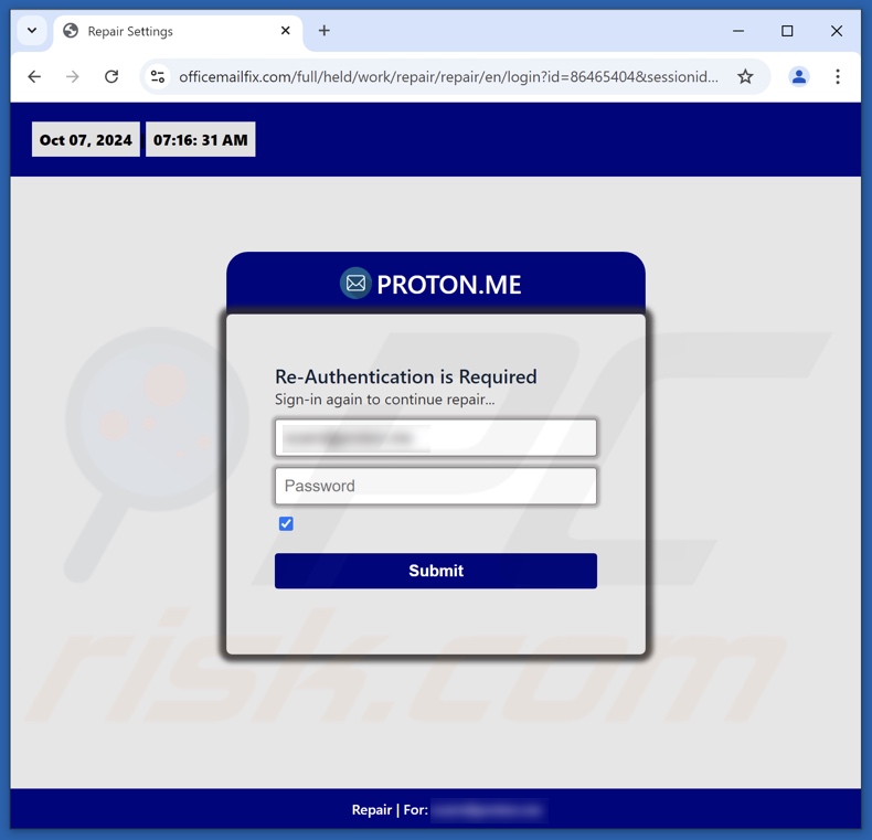 Proton.me e-mail fraudulento promovido site de phishing