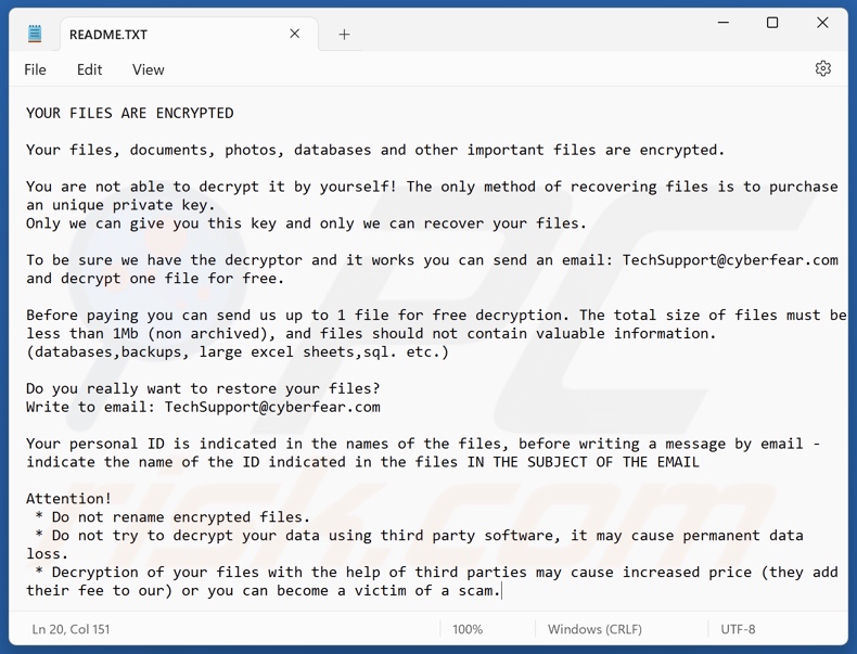 REVRAC ransomware nota de resgate (README.txt)