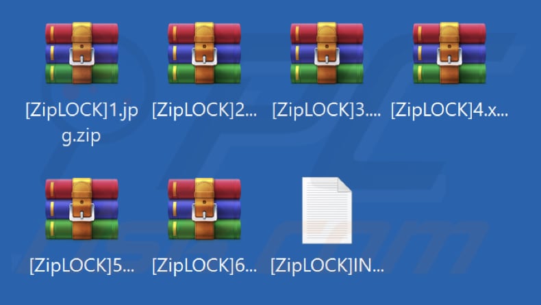 Ficheiros arquivados pelo ZipLOCK ransomware (extensão .zip)