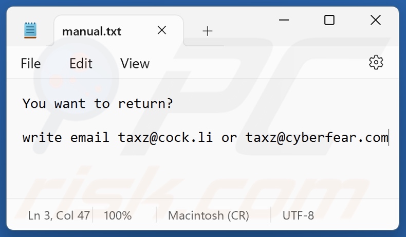 Ztax ransomware ficheiro de texto (manual.txt)