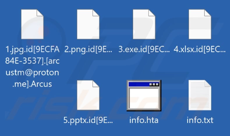 Ficheiros encriptados pelo ransomware Arcus (extensão .Arcus)