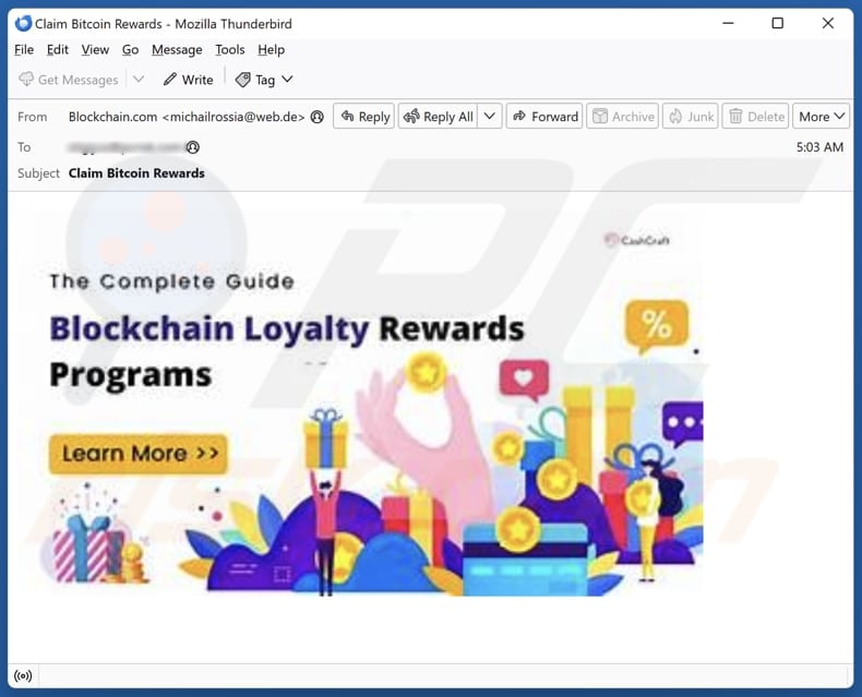 Blockchain Rewards e-mail scam segunda variante