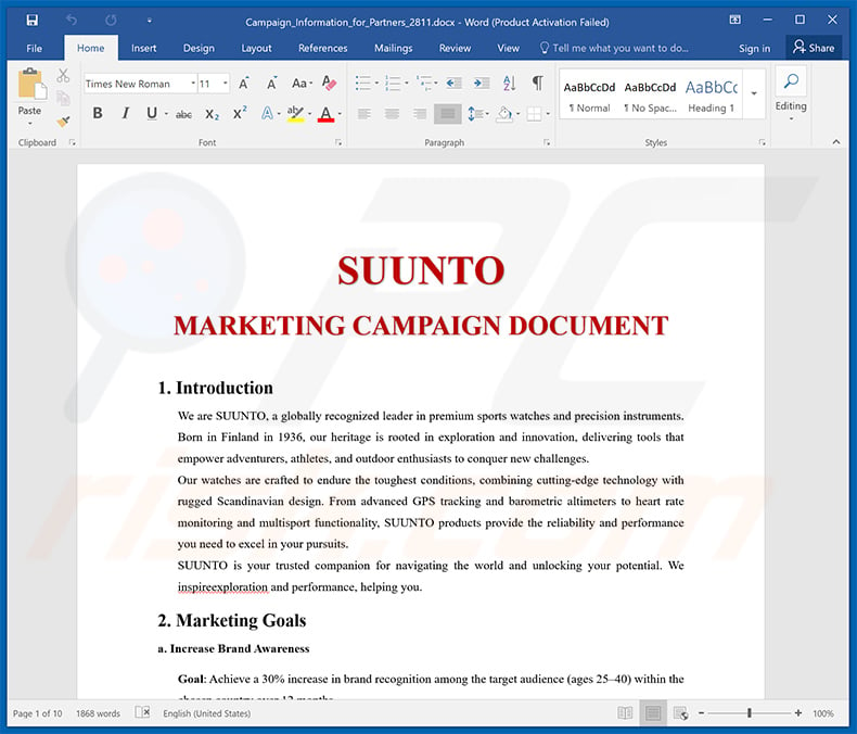 Documento MS Word utilizado como disfarce para injetar o Braodo stealer (amostra 2)