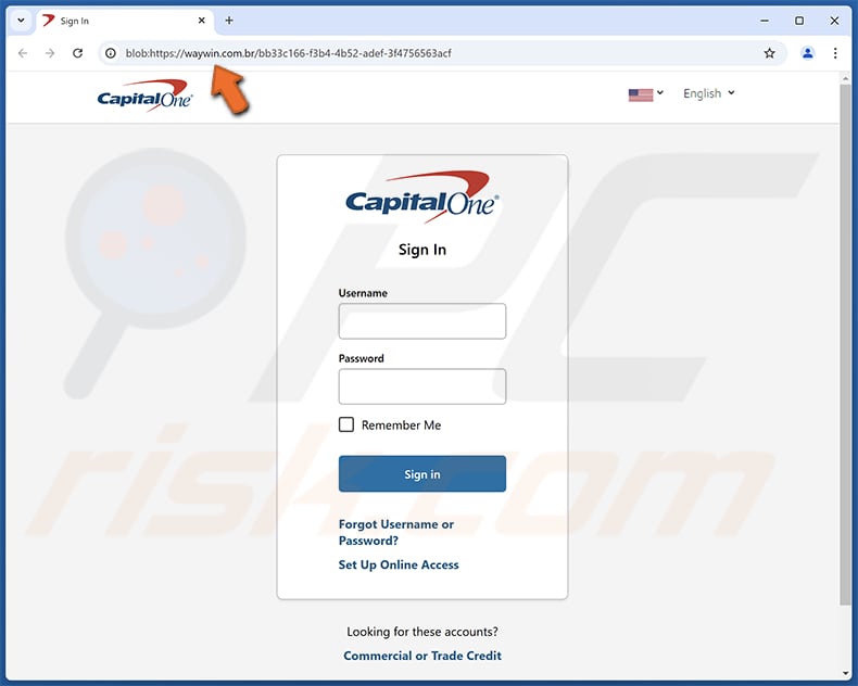 Capital One - Your Password Has Been Changed Página de phishing do Email Scam