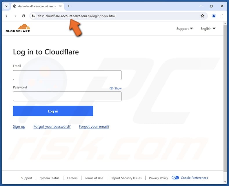 Cloudflare - Important Account Update e-mail fraudulento promovido site de phishing