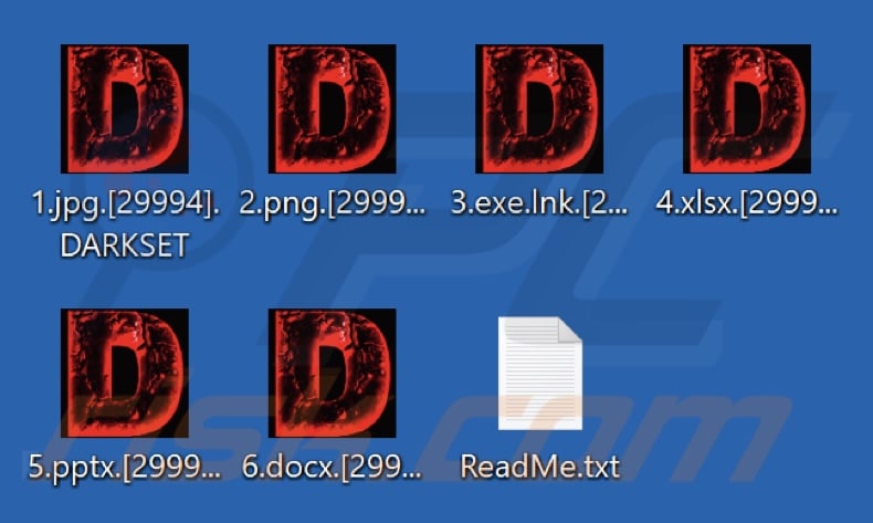Ficheiros encriptados pelo ransomware DARKSET (extensão .DARKSET)