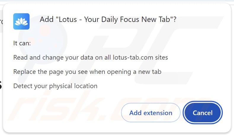 Lotus - Your Daily Focus New Tab Sequestrador de navegador a pedir permissões