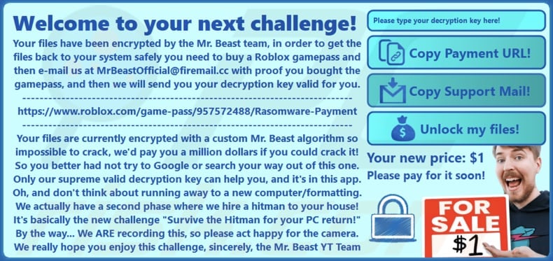 MrBeast ransomware pop-up mensagem