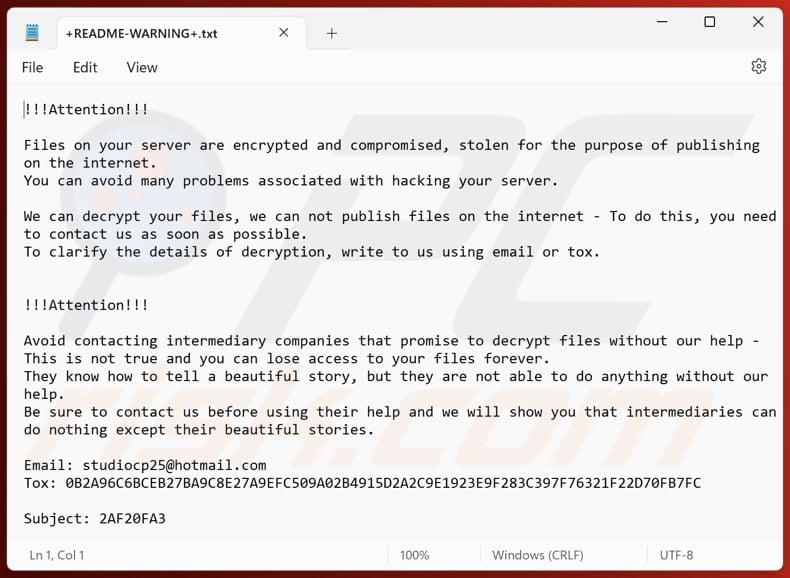 Scp ransomware ficheiro de texto (+README-WARNING+.txt)