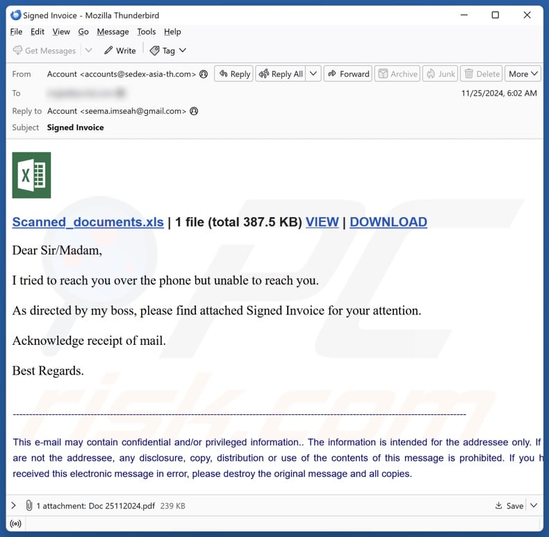Signed Invoice campanha de spam por correio eletrónico