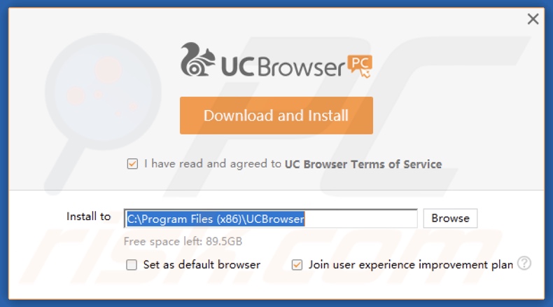 UC Browser PUA configuração da instalação