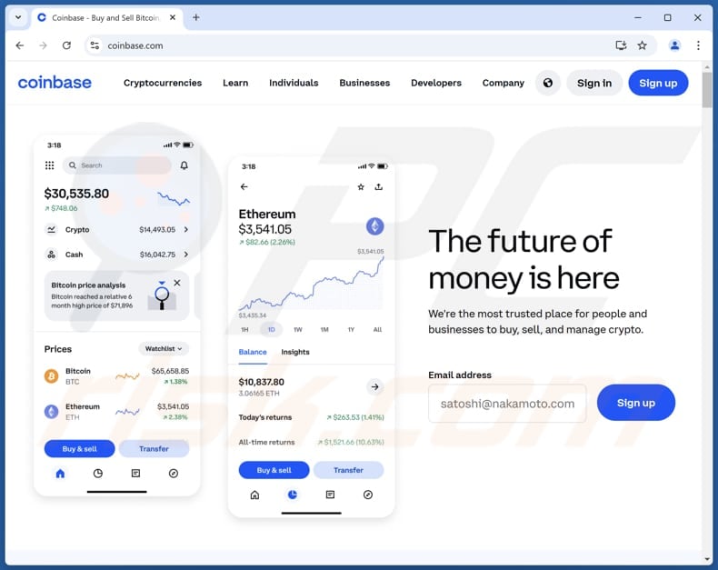 Coinbase - You Have 1 New Transaction Sítio Web real de burla (coinbase.com)