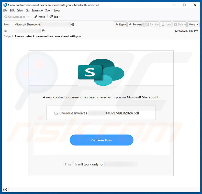 Um novo documento contratual foi partilhado consigo no Microsoft Sharepoint