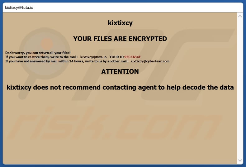 Kixtixcy ransomware nota de resgate da janela pop-up