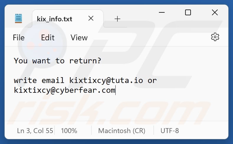 Kixtixcy ransomware ficheiro de texto (kix_info.txt)