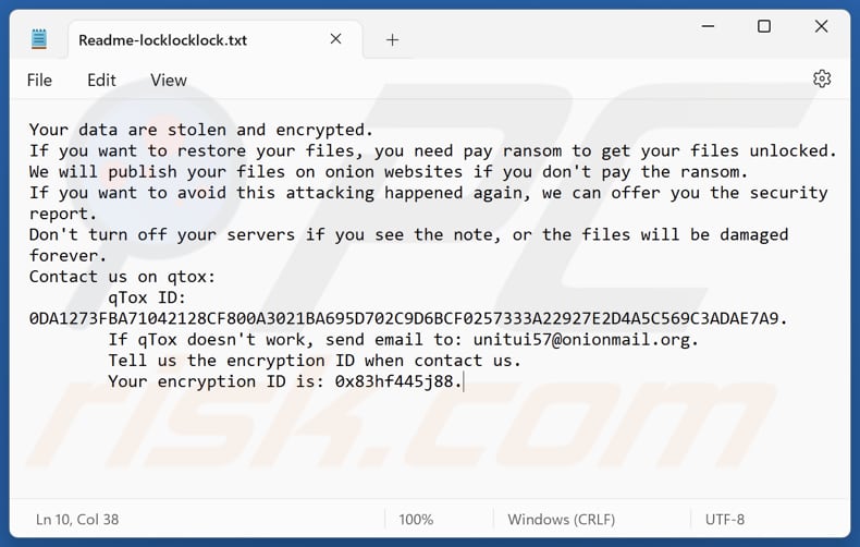 Locklocklock ransomware ficheiro de texto (Readme-locklocklock.txt)