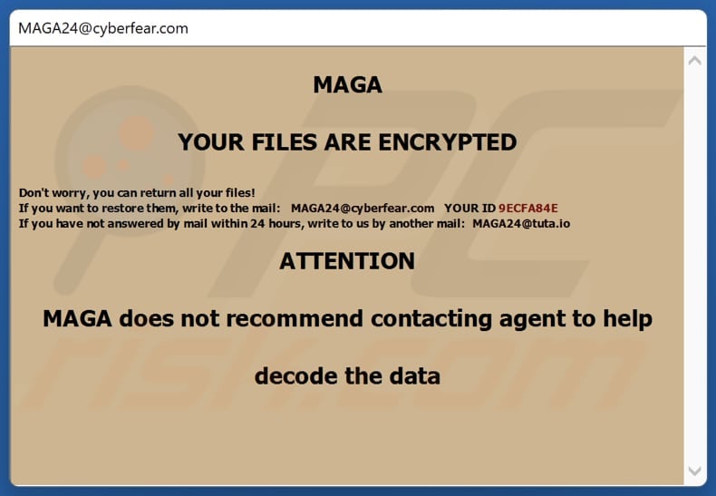 MAGA ransomware nota de resgate numa mensagem pop-up